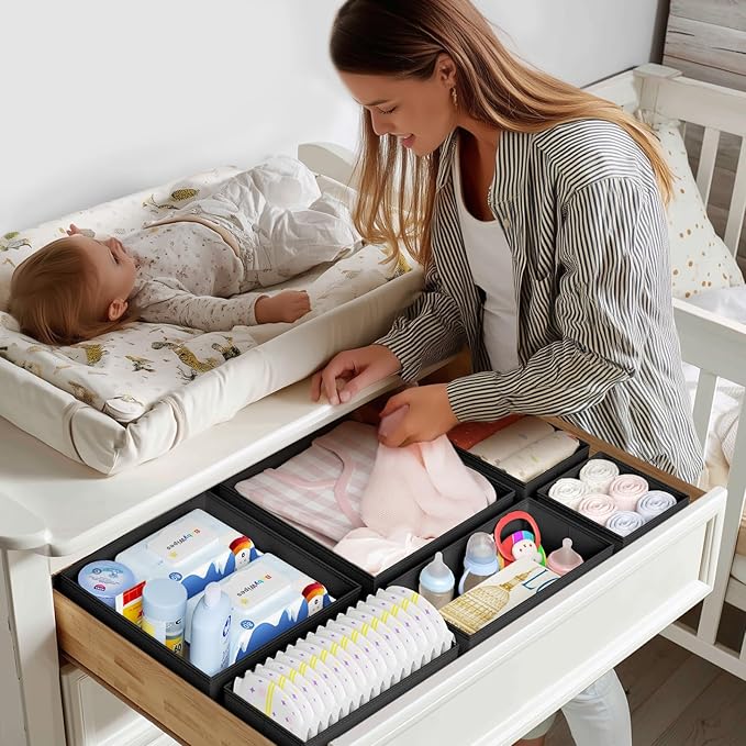 DIMJ Drawer Organizer Clothes Storage - 20 Pack Baby Dresser Organizer for Nursery, Foldable Closet Drawer Organizer Bins for Bedroom Organization, Fabric Storage Dividers for Socks, Underwears, Bras