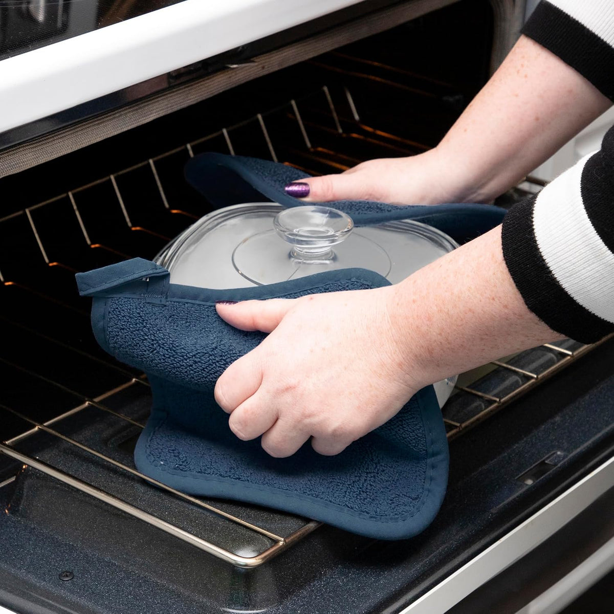 RITZ Terry Potholder & Hot Pad: Unparalleled Heat Resistant, Durable 100% Cotton – Ergonomically Designed for Optimal Grip – Easy-Care Machine Washable – 4-Pack, Midnight