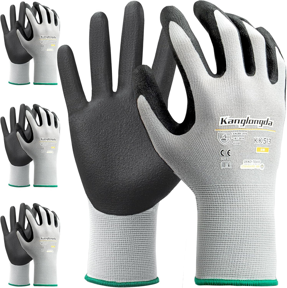 Kebada Foam Nitrile Coated Work Gloves, 3 Pairs Nylon Gloves with Grip, Ideal for Package Handling, Warehouse, Mechanic and Light Duty Construction, Small