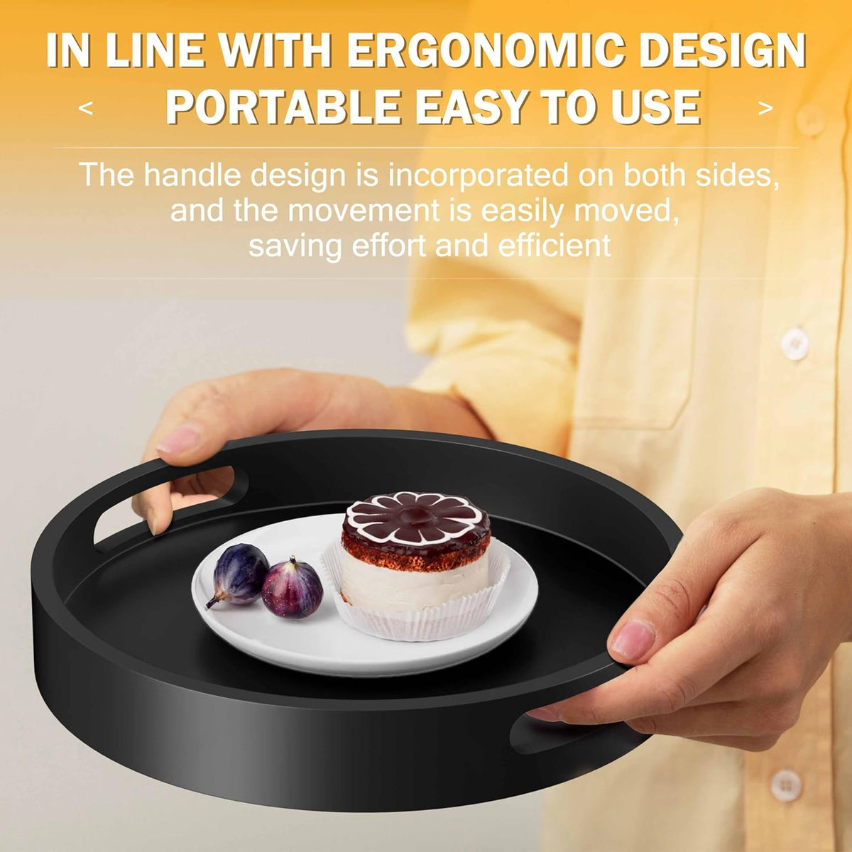 Lazy Susan Organizer Homerays 12 Inch Non-Skid Bamboo Lazy Susan for Kitchen Rotating Spice Rack with Handles, Wood Turntable for Kitchen Cabinet,Countertop (Black, Medium)