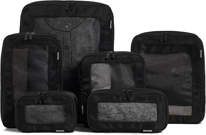 Aerotrunk Compression Packing Cubes for Travel - Luggage Organizer Bags - Double Zipper Packing Cubes for Suitcases (6-Pack, Black)
