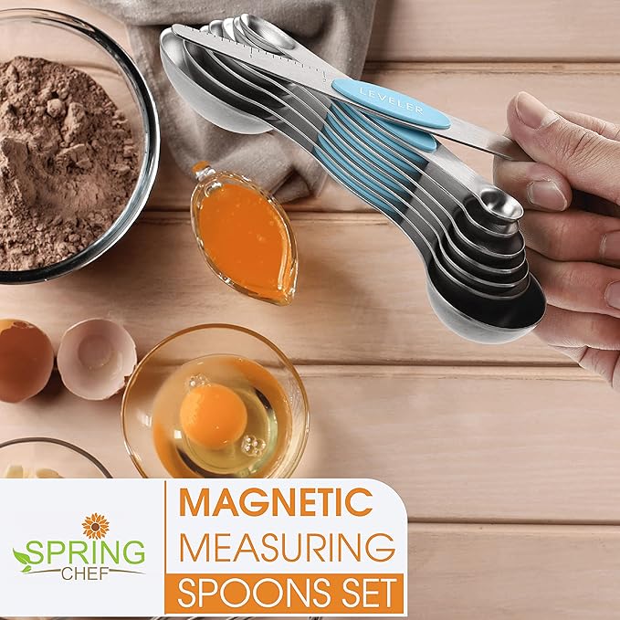 Spring Chef Dessert Bundle - Ice Cream Scoop, Medium Dough Blender, Magnetic Measuring Spoon Set - Aqua Sky
