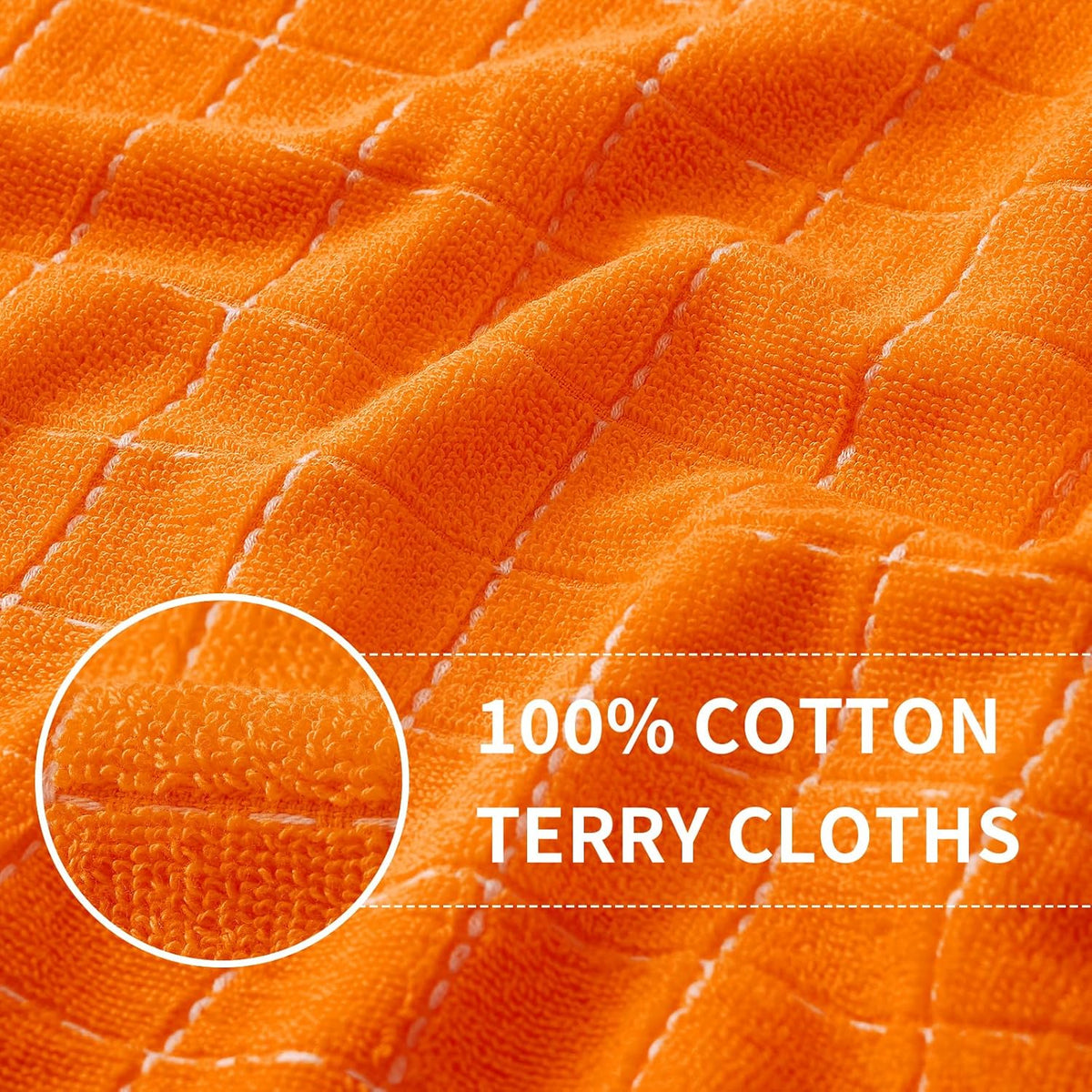 Homaxy 100% Cotton Terry Kitchen Towels(Orange, 13 x 28 inches), Checkered Designed, Soft and Super Absorbent Dish Towels, 8 Pack