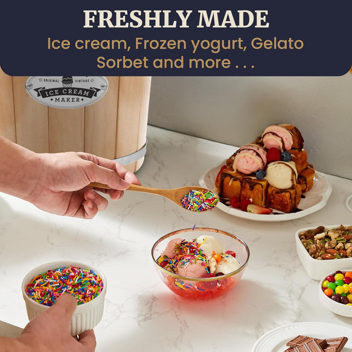 Elite Gourmet Maxi-Matic EIM-924L 4 quart Old Fashioned Electric Ice Cream Maker, Pine Bucket