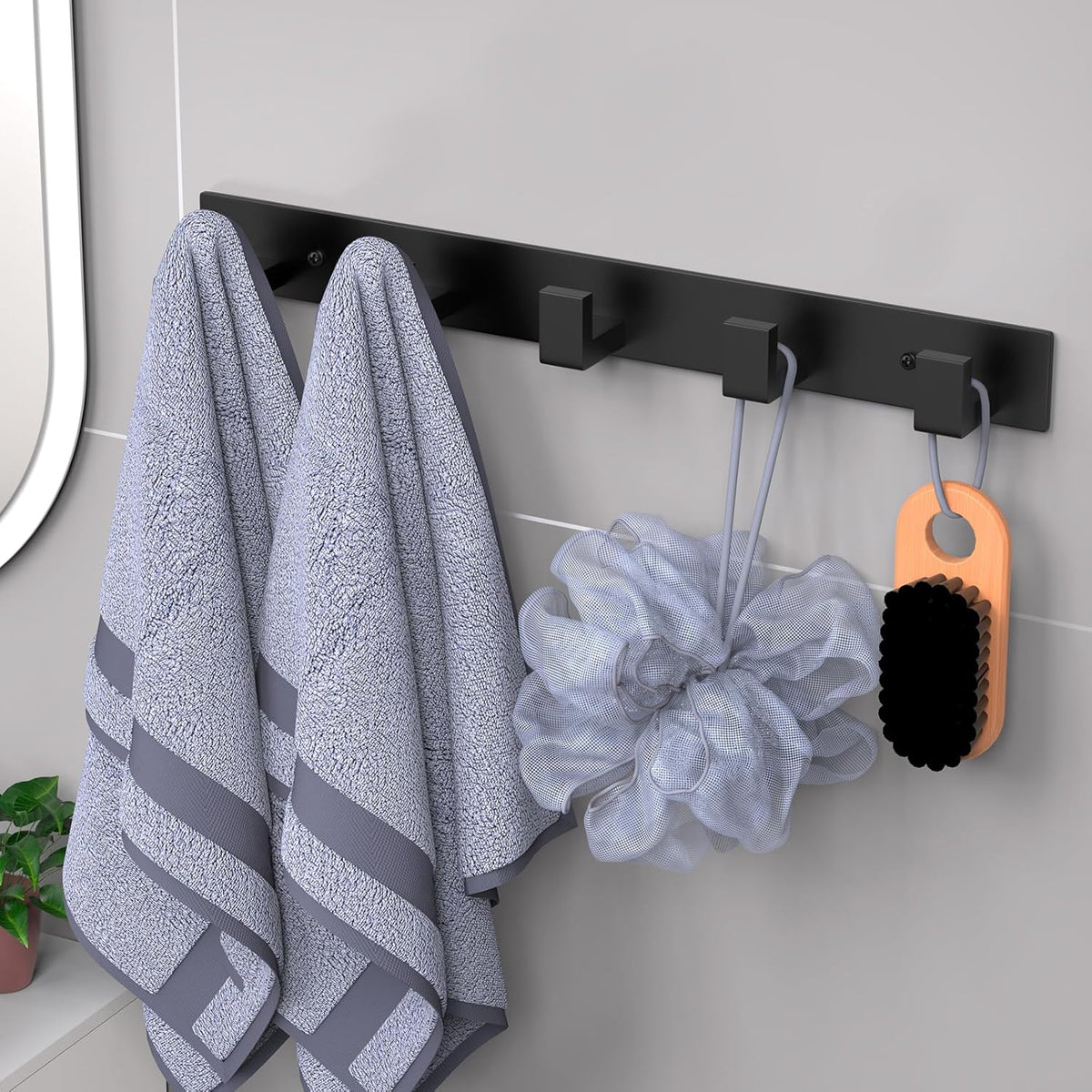 PMMASTO Coat Rack Wall Mount, Coat Hooks Wall Hooks for Hanging, Stainless Steel Coat Hanger Towel Hooks for Bathrooms, Hat Rack (Black 5 Hooks, 1 Pack)