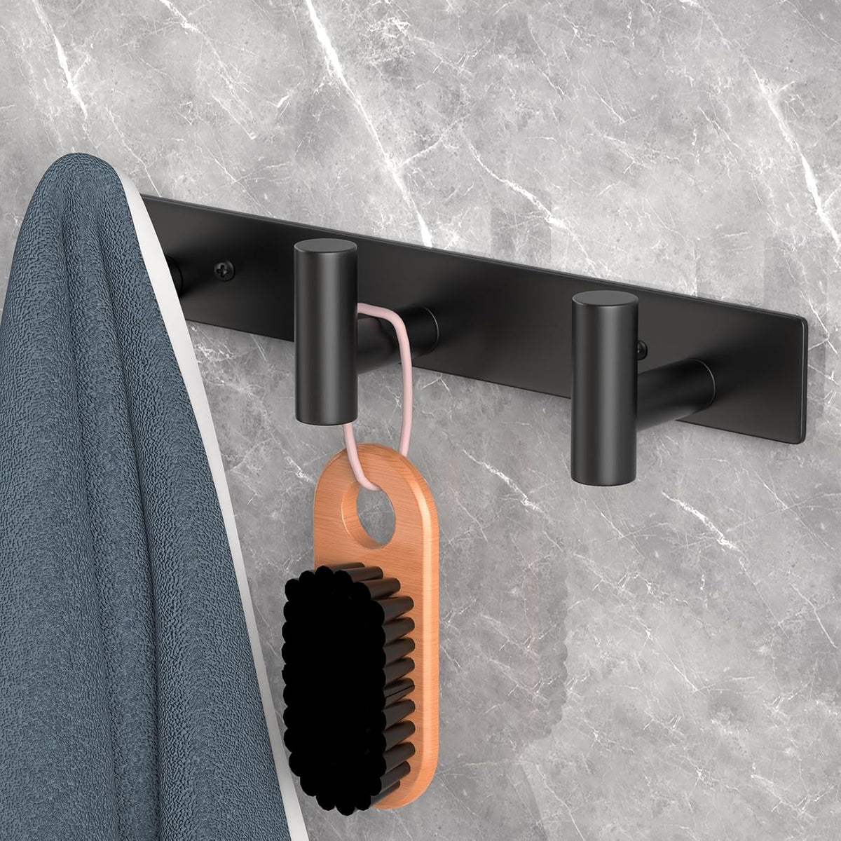 PMMASTO Coat Rack Wall Mounted, 3 "T Shaped Wall Hooks for Hanging, Heavy Duty Stainless Steel Coat Hook Rail for Hat Towel Robes in Bathroom Kitchen Mudroom Entryway (Black, 1PC)