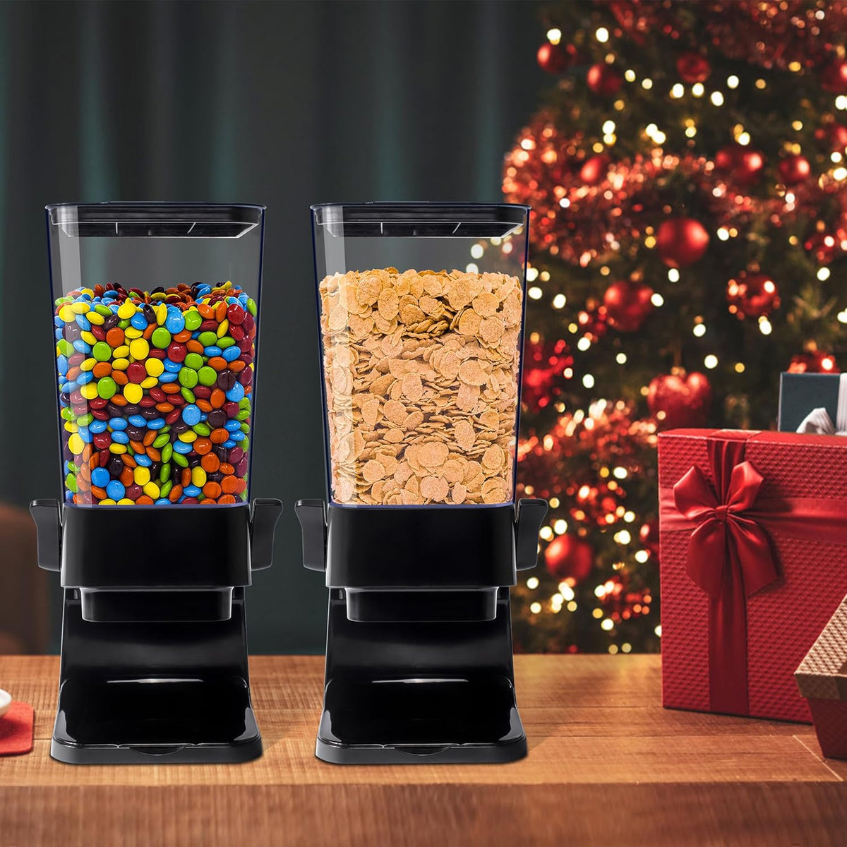 Cereal Dispenser Countertop, 5L Kitchen Organization Cereal Containers Storage, Desktop Candy Dispenser Plastic Cereal Dispenser, Snack Containers Can Hold Granola, Dry Food, nut, Grain (Black, 2Pc)