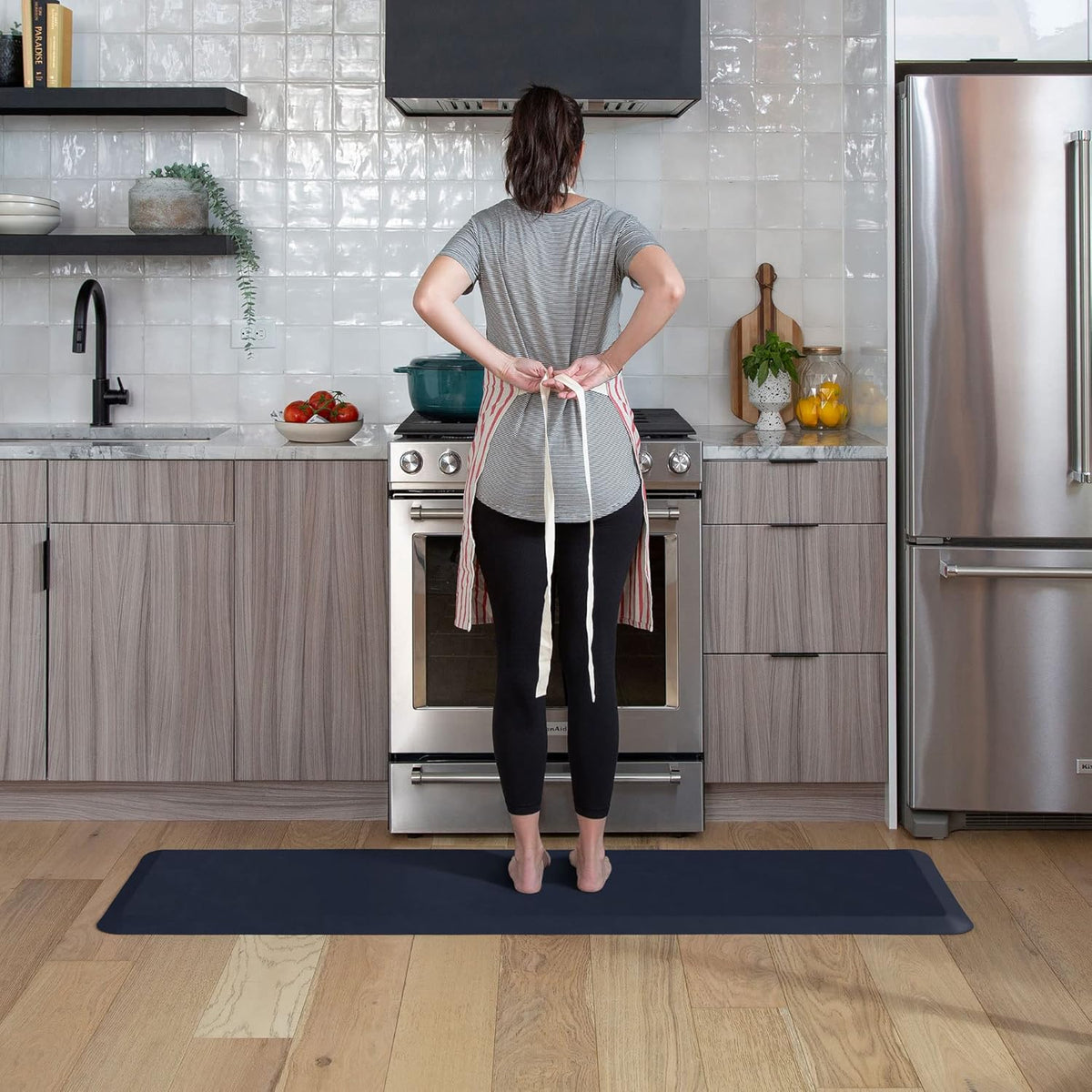 GelPro Anti Fatigue Nonslip Mat: Hard Floor Utility Mats for Garage, Patio and Kitchen - 20" x 72" x .5" - Leather Grain Navy