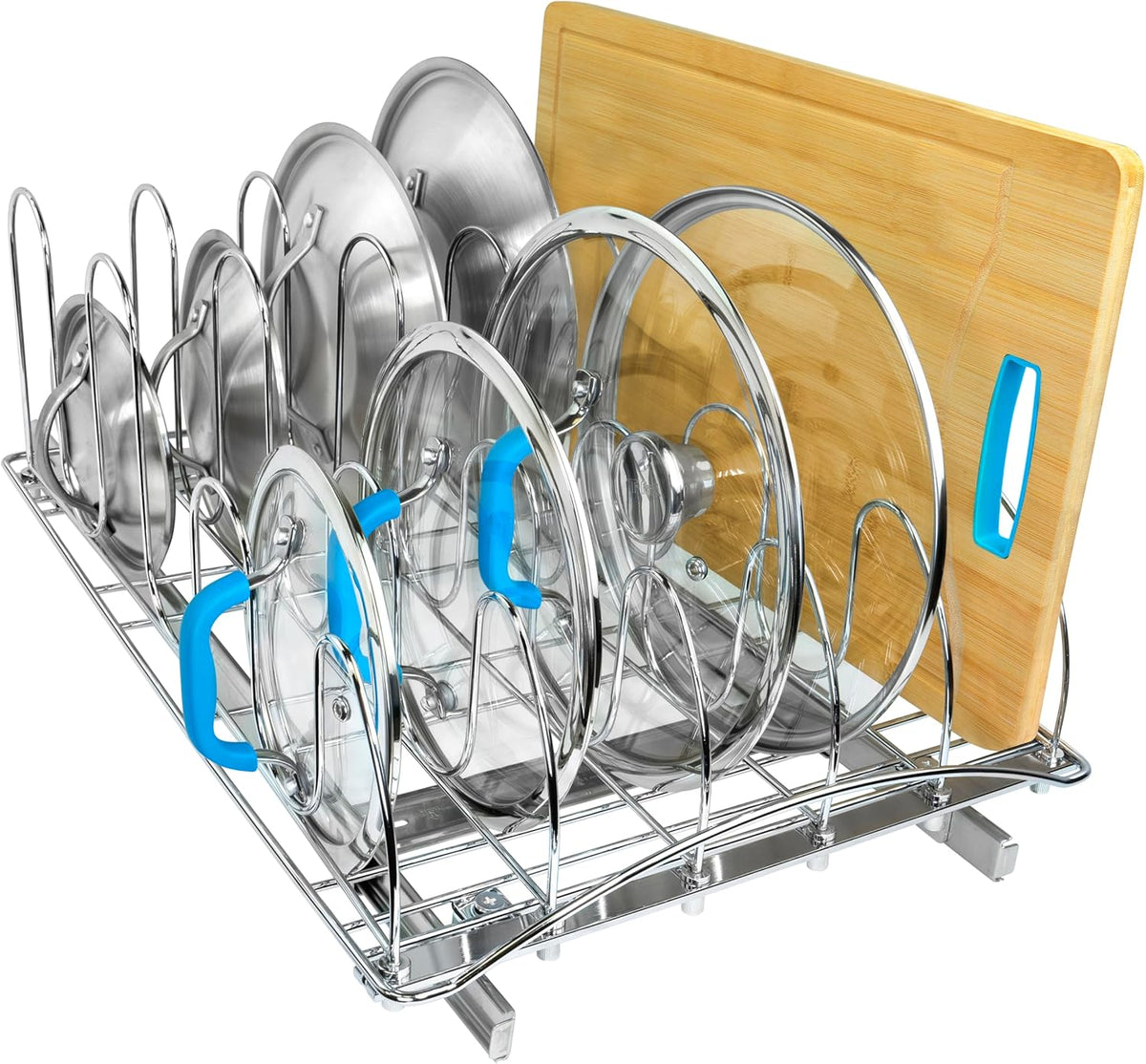 LYNK PROFESSIONAL® Pull Out Pot Lid and Cookie Sheet Organizer Rack for Cabinet - Lifetime Ltd. Warranty - Sliding Kitchen Organizers – Pans, Lids, and Tray Storage - 14W x 21D, Extra-Large, Chrome
