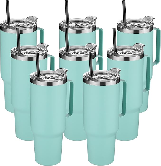 HASLE OUTFITTERS 40 oz Stainless Steel Tumbler with Handle, Vacuum Insulated Tumblers Bulk, Reusable Double Wall Travel Coffee Mug, Durable Powder Coated Water Bottles(Mint Green, 8)
