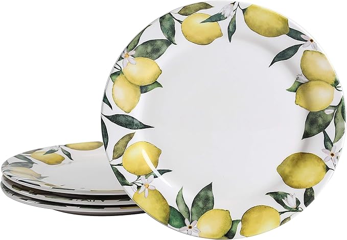 Bico Lemon Dreams Dinner Plates Set of 4, 11 Inch Large Ceramic Plates for Pasta, Steak, Stylish Serving Dishes, Microwave and Dishwasher Safe, Gift for Housewarming and Thanksgiving