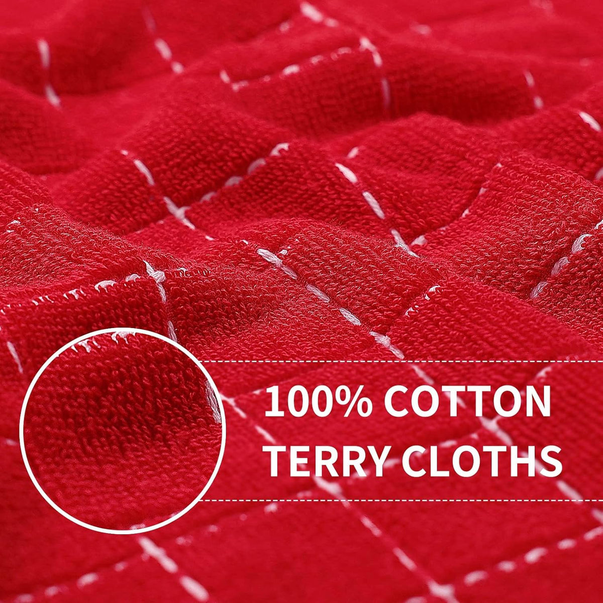 Homaxy 100% Cotton Terry Kitchen Towels(Red, 13 x 28 inches), Checkered Designed, Soft and Super Absorbent Dish Towels, 12 Pack