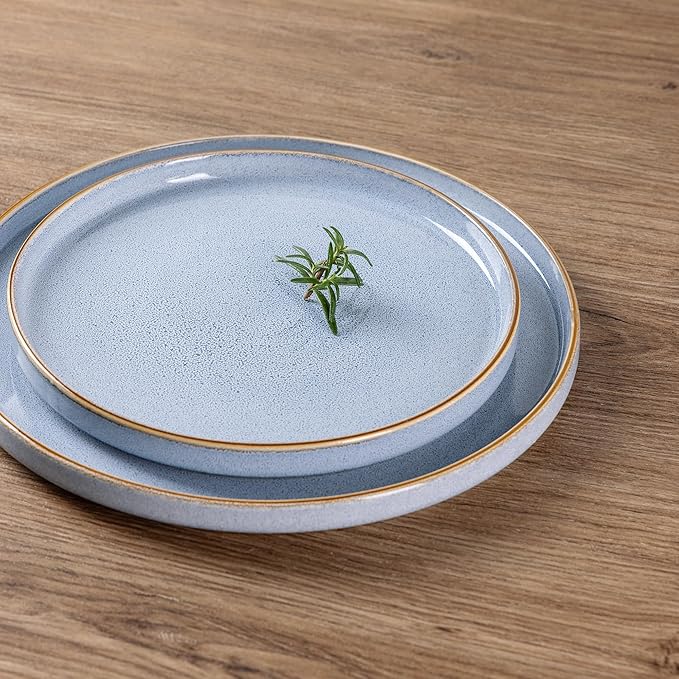 GBHOME Ceramic Dinnerware Sets for 4, 12 Pieces Stoneware Plates and Bowls Sets, Reactive Glaze Dishes -Scratch Resistant, Dishwasher&Microwave Safe-Brunnera Blue