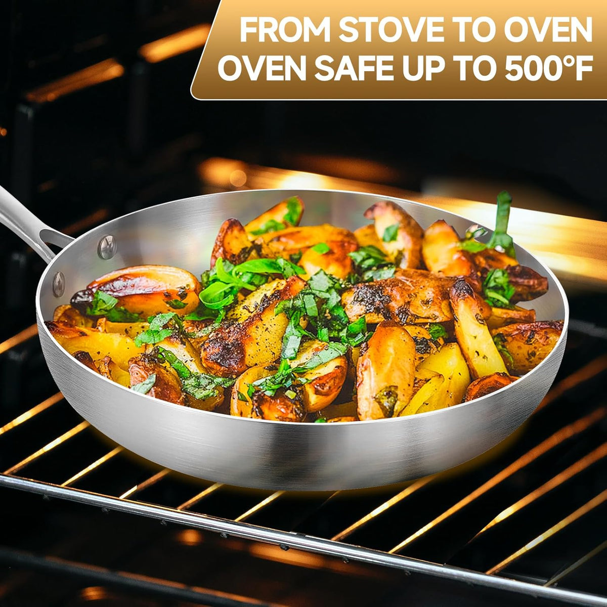 Inqibee 9.5-10 Inch Tri-Ply Stainless Steel Frying Pan Set of 2,Skillets,Induction Cooking Pan,Pots and Pans Set,Dishwasher and Oven Safe.