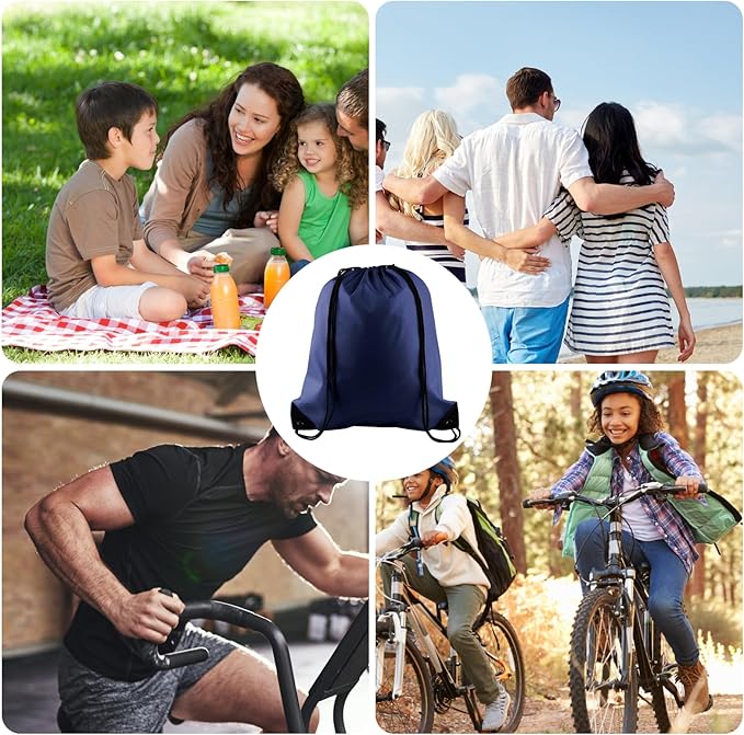 KUUQA 50Pcs Navy Blue Drawstring Backpack Bulk Drawstring Bags String Bags Storage Bags Gym Backpack for Sport Gym Traveling