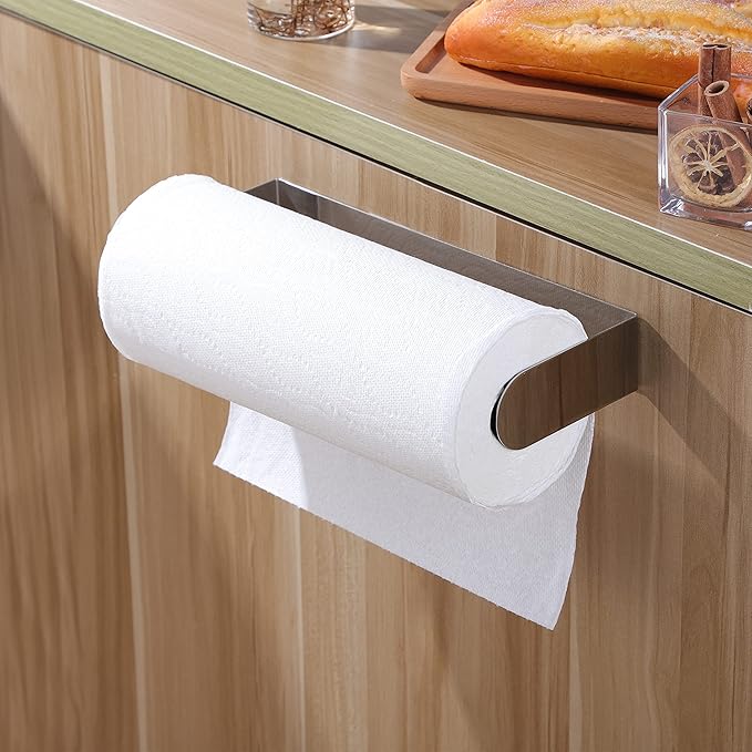 ZUNTO Adhesive Paper Towel Holder, Under Cabinet Paper Towel Rack for Kitchen - Great Space Saver, SUS 304 Stainless Steel (Polished)