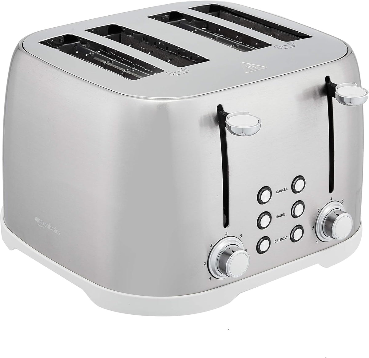 Amazon Basics 4 Slice Toaster with 6 Browning Settings, Removable Easy-to-Clean Crumb Tray, Cancel Button, 1600W, Brushed Silver