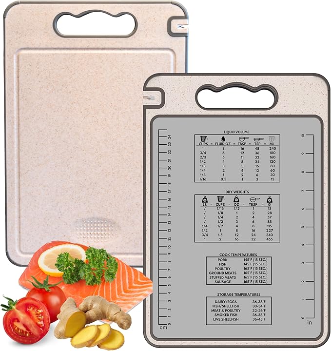 304 Stainless Steel Cutting Board – Double-Sided Kitchen Chopping Board with Wheat Straw PP, Built-in Knife Sharpener, Juice Grooves, Garlic & Ginger Grater, Handle – 14.37 x 9.84 in