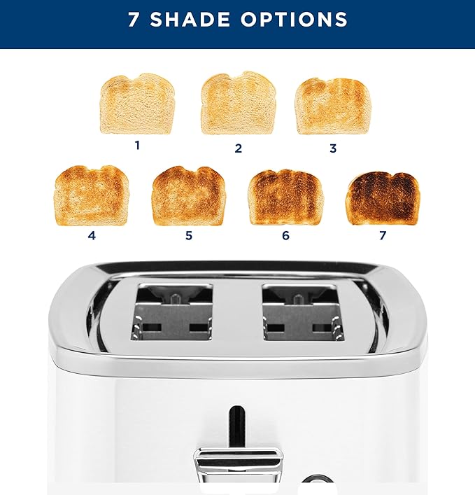 GE 2 Slice Toaster, Extra Wide Slots for Toasting Bagels, Breads, Waffles & More, 7 Adjustable Shade Settings, Removable Crumb Tray, Countertop Kitchen Essentials, 850 Watts, White