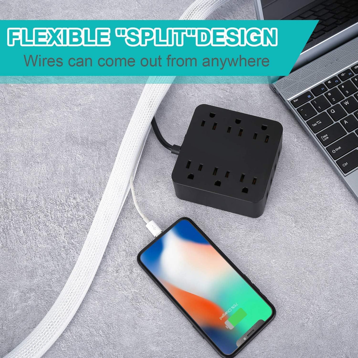 2 Pack 5ft - 1 inch White Cable Sleeve, Cable Organizer for Desk PC TV Computer, Wire Protector Cable Wrap Cover, Cord Management for Home Office