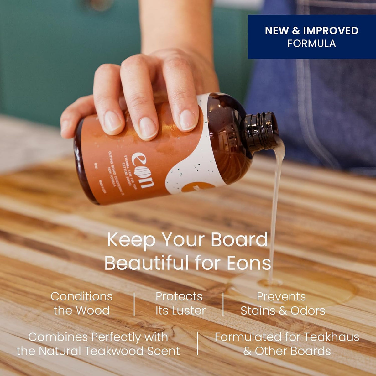 Teakhaus Carving Board and Cutting Board Oil Set - Includes Large (L) Wood Cutting Board with Grip Handles and EON Food Grade Mineral Oil - Knife-Friendly - FSC Certified