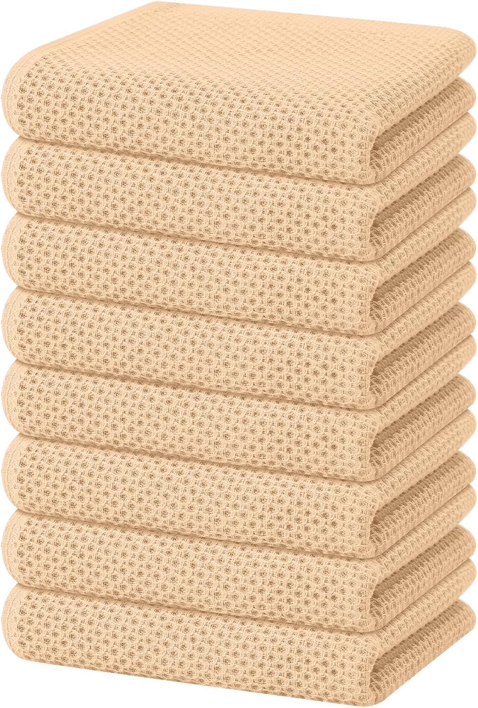 Homaxy 100% Cotton Waffle Weave Kitchen Dish Towels, Ultra Soft Absorbent Quick Drying Cleaning Towel, 13 x 28 Inches, 8-Pack, Apricot