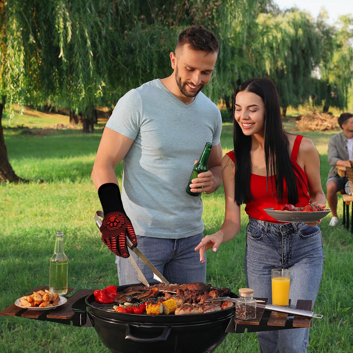 UBeesize Lengthen BBQ Gloves (Bear Paw), 1472°F Heat Resistant Grill Glove, 14 inch Fireproof Oven Gloves for Cooking, Non-Slip Fire Glove for Grilling, Barbecue, Smoker, Baking, Frying