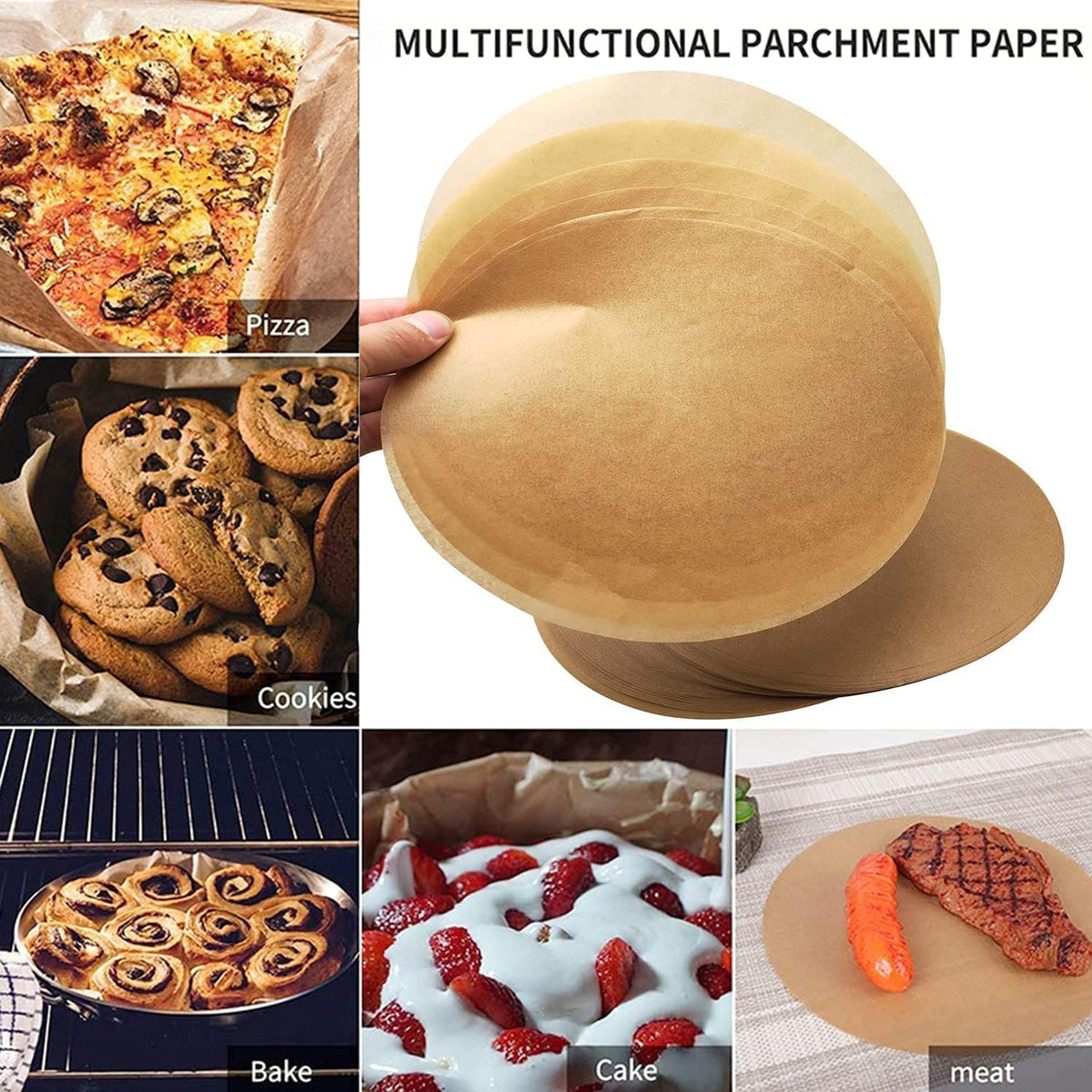 300 Sheets Round Baking Parchment Paper, 6, 8, 10 Inch Non-Stick Cake Pan Parchment Liner for Baking, Grilling and Steaming Bread