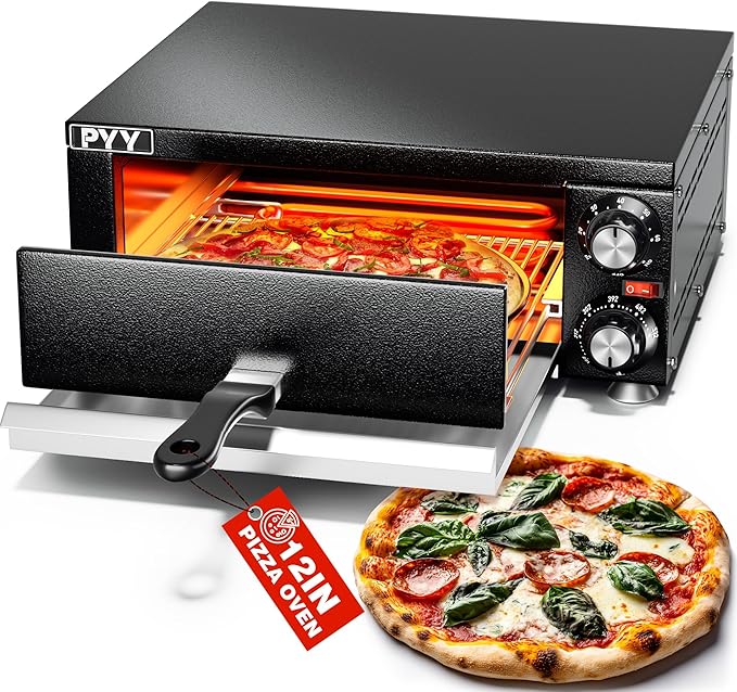 PYY Electric Pizza Oven - Indoor Countertop Pizza Oven 1100W, Commercial Pizza Maker Machine for Home with Timer Stainless Steel Pizza Cooker