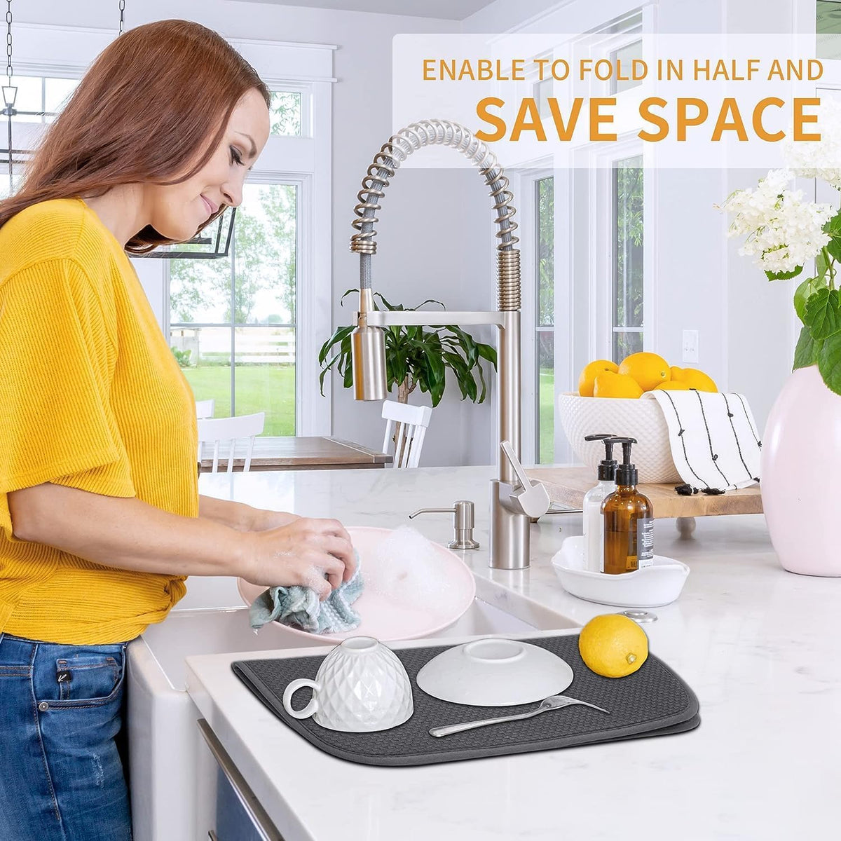 2 Pack Dish Drying Mat, Absorbent Microfiber Dish Drying Mats for Kitchen Counter, 16*24 inch Large Size Dish Drying Pads for Sink, Counterops