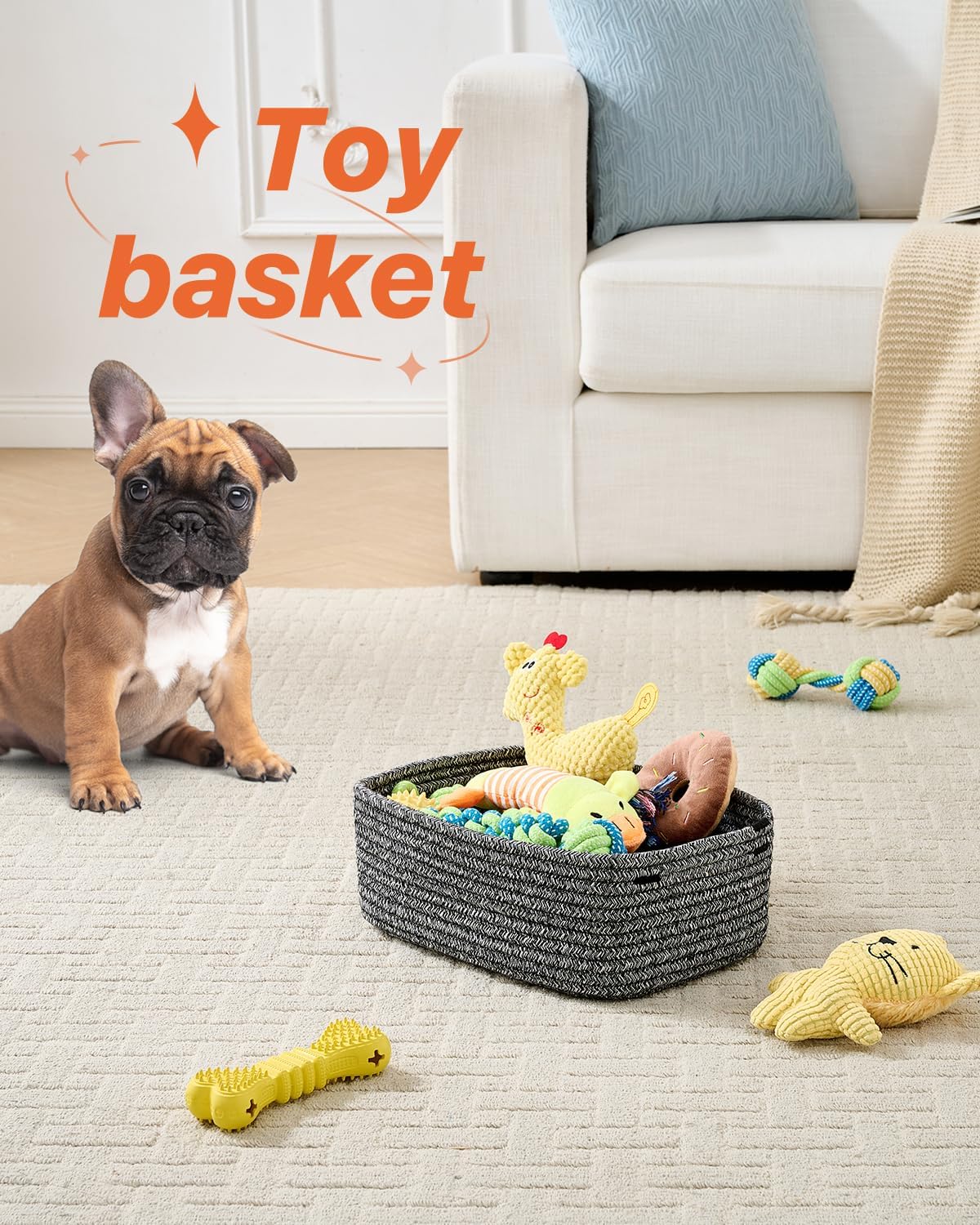 Small Woven Basket, 12 x 8 x 4.5 Inches, Storage Basket for Organizing, Cute Small Rope Shelf Closet Cube Storage Bins Baskets for Shelves, Dog Toy Gift Baskets Empty, 3 Pack Mixed Black