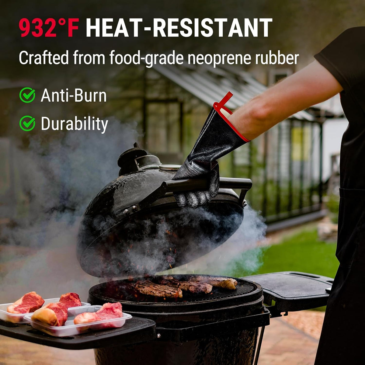 ThermoPro 932°F Heat Resistant BBQ Gloves, 14" Waterproof Oven & Grill Gloves, Oil & Slip-Resistant Neoprene Grill Mitts for BBQ, Fire Pit, Rotisserie, Smoker Accessories Gifts for Men and Women