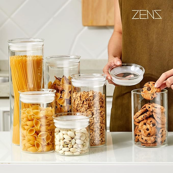 ZENS 27oz Glass Jars with Airtight Lid Set of 2, Clear Glass Storage Containers, Glass Kitchen Canisters with Airtight Lids, Coffee Jars for Brown Sugar, Pantry Organization
