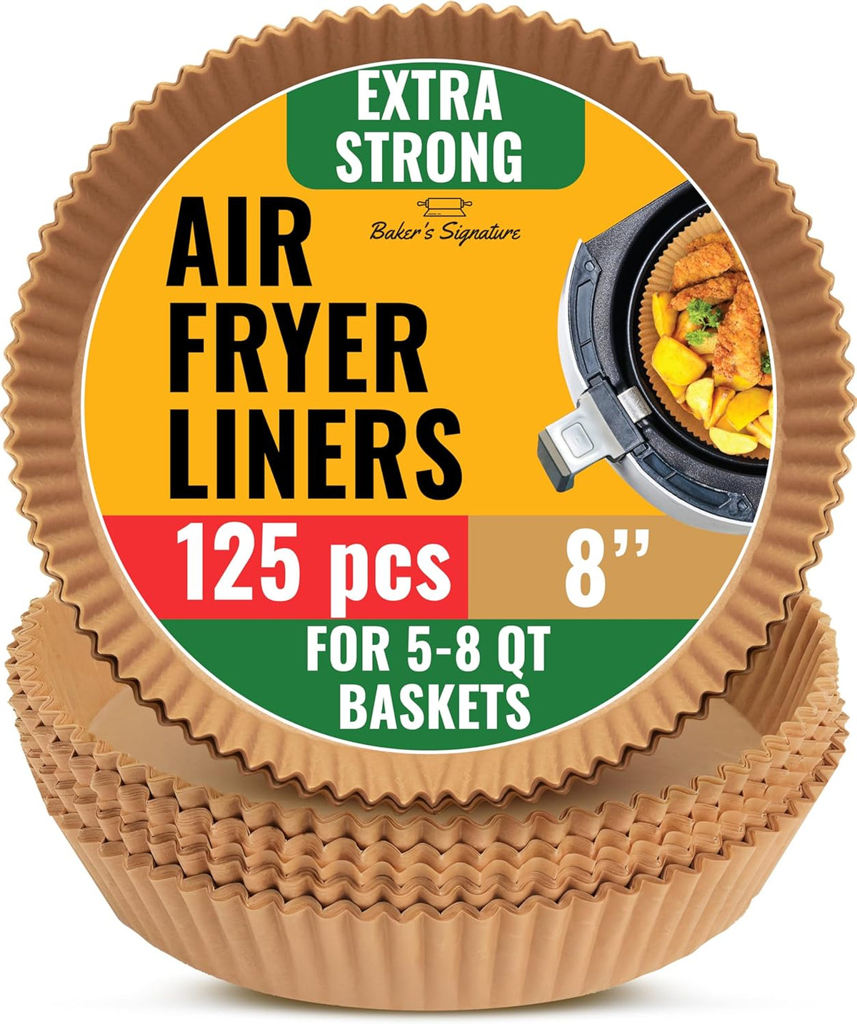 Air Fryer Liners for Ninja, 125 Pcs Round Disposable Airfryer Paper Liners – Non-Stick and Oil Proof for Easy Cleanup, Great for Oven, Pans & Baking – 8 Inch for 5-8 qt Basket by Baker's Signature