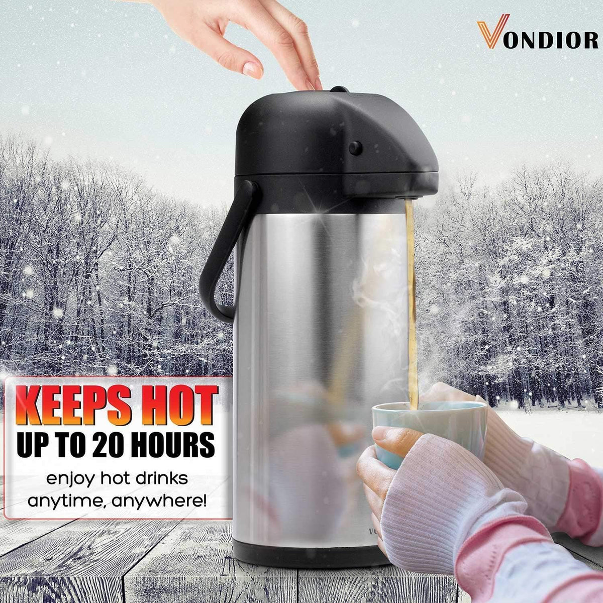 Coffee Carafe for Keeping Hot - 102oz/3L Airpot Coffee Dispenser with Pump - Insulated Stainless Steel Hot Beverage Dispenser for Parties - Thermal Carafe for Hot Drinks Water Tea Chocolate