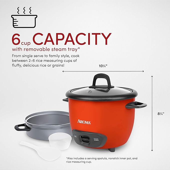 AROMA® 3-Cup (UnCooked) / 1.5Qt / 6-Cup Cooked Rice & Grain Cooker (ARC-743-1NGOR)