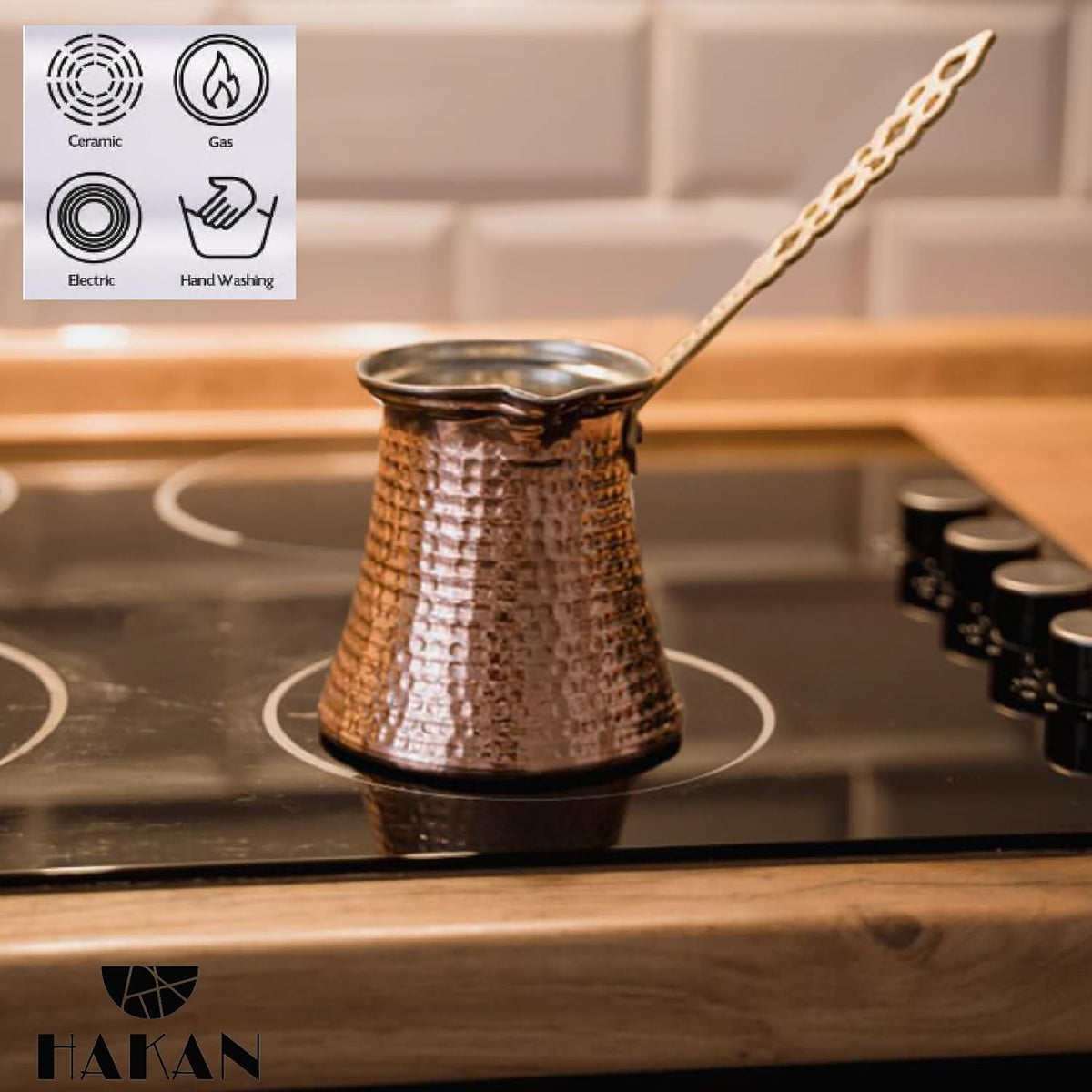 Hakan Turkish Coffee Pot | Stove Top Water Boiler, Coffee Maker, Butter, Chocolate & Milk Warmer | Even and Quick Heat with Handcrafted Copper Material | Coffee Gifts Idea, 6.5 Oz (190 cc)