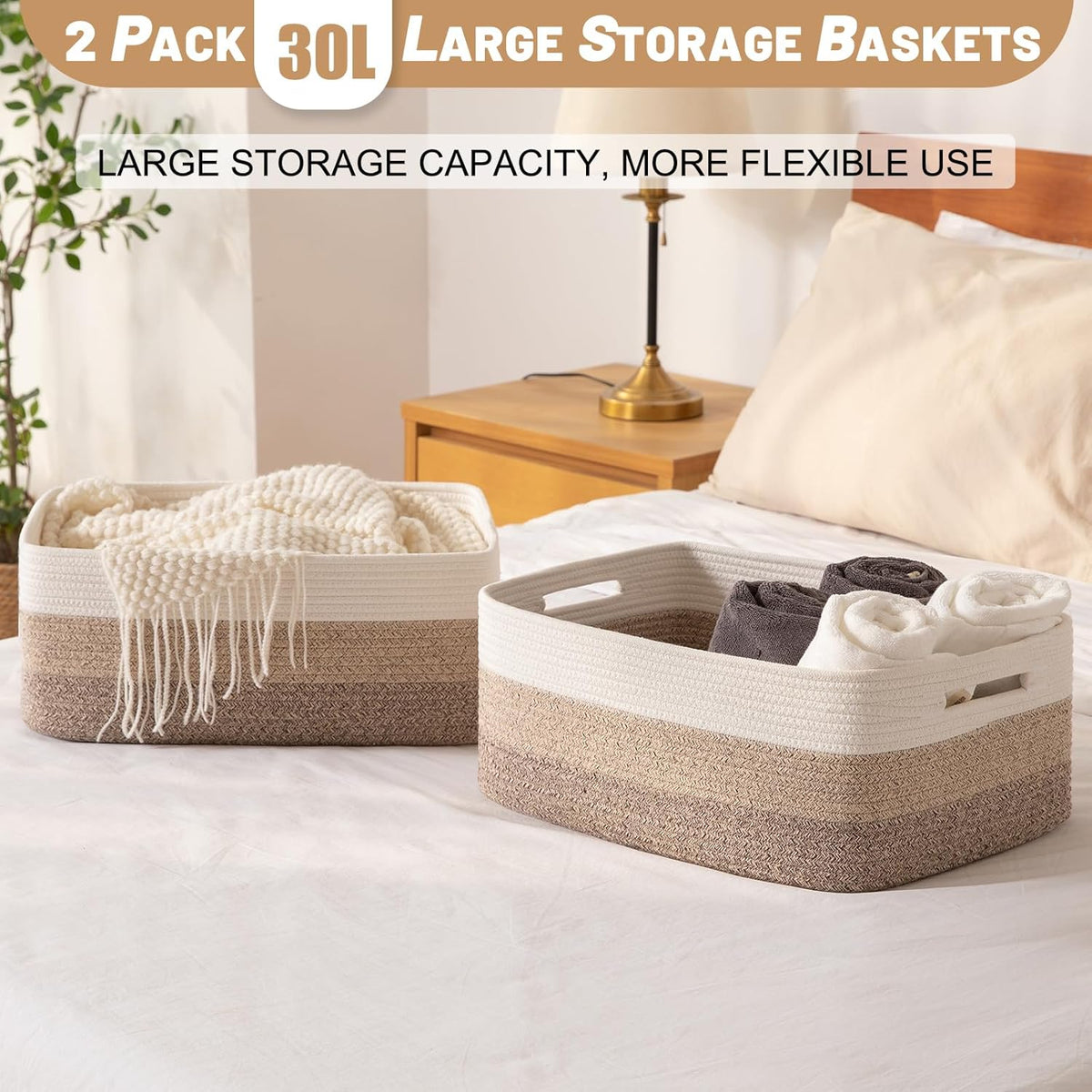 Large Storage Basket for Organizing, Woven Rope Basket for Shelves, Closet Organizer Bins for Clothes, Blanket, Toys, Baby Nursery Storage, 17.7" x 13" x 7.87", 3 Packs Gradient Yellow