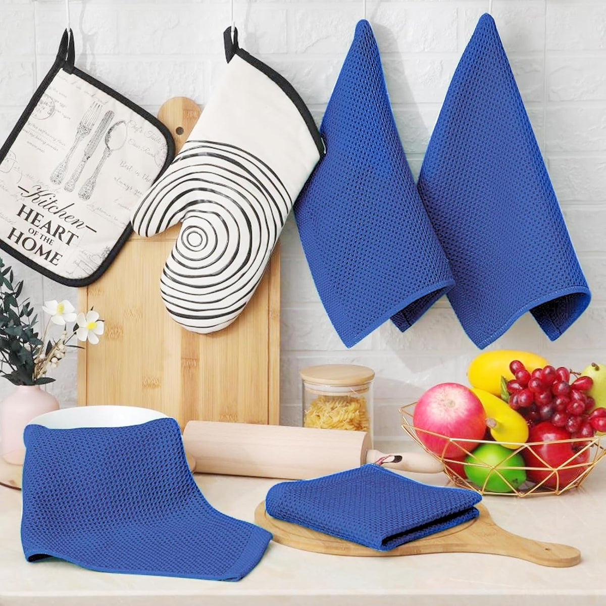 Homaxy 100% Cotton Waffle Weave Kitchen Dish Cloths, Ultra Soft Absorbent Quick Drying Dish Towels, 12 x 12 Inches, 6-Pack, Blueberry