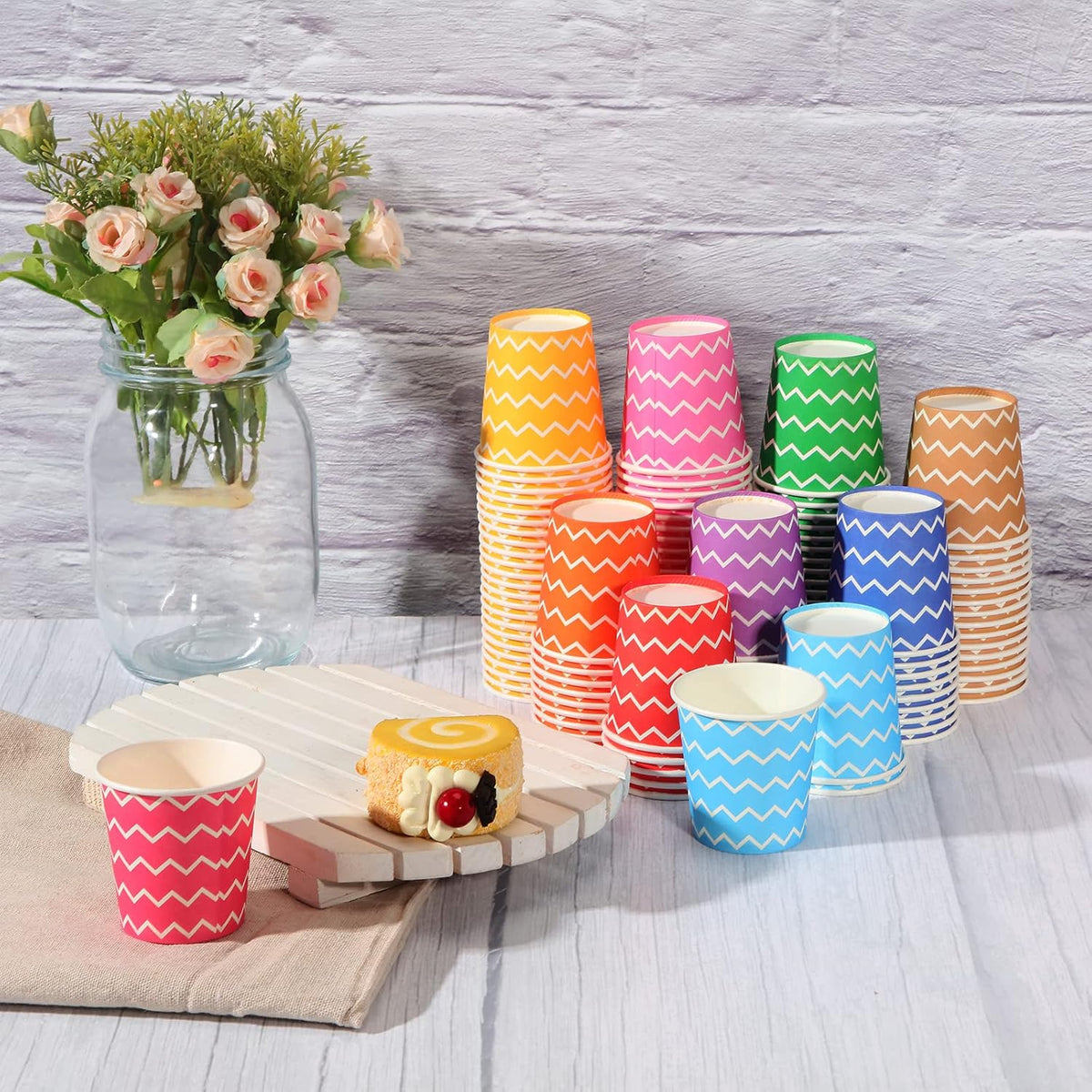 Thenshop 1000 Pieces 5oz Paper Cups, Strip Multicolor Disposable Cups, Cold Beverage Drinking Mini Mouthwash for Parties, Picnic, Travel, Events Barbecues, Coffee, 10 Colors