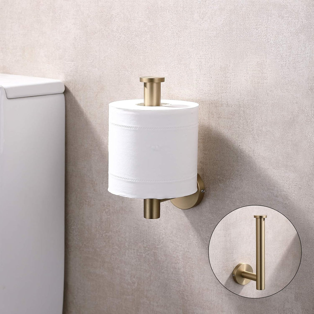TASTOS Brushed Gold Toilet Paper Holder SUS304 Stainless Steel, Modern Round Tissue Roll Holders Wall Mount, Toilet Paper Roll Dispenser Bathroom 5 inch TP Holder for Kitchen Washroom