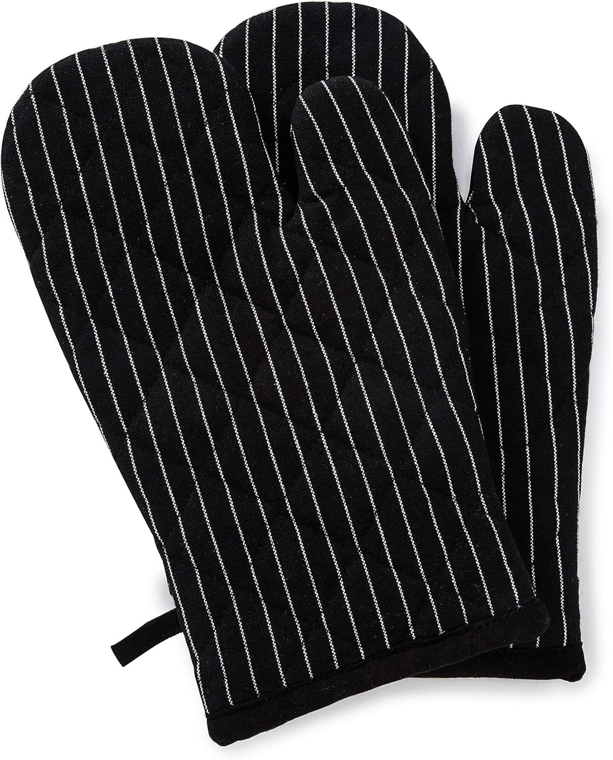 Encasa Homes Long 12" Oven Microwave Hand Gloves Mitts (2 pc Set) for Kitchen Cooking & Baking - Heat Resistant, Thick & Safe, Protection of Hands from Hot Utensils - Butcher Stripes Black