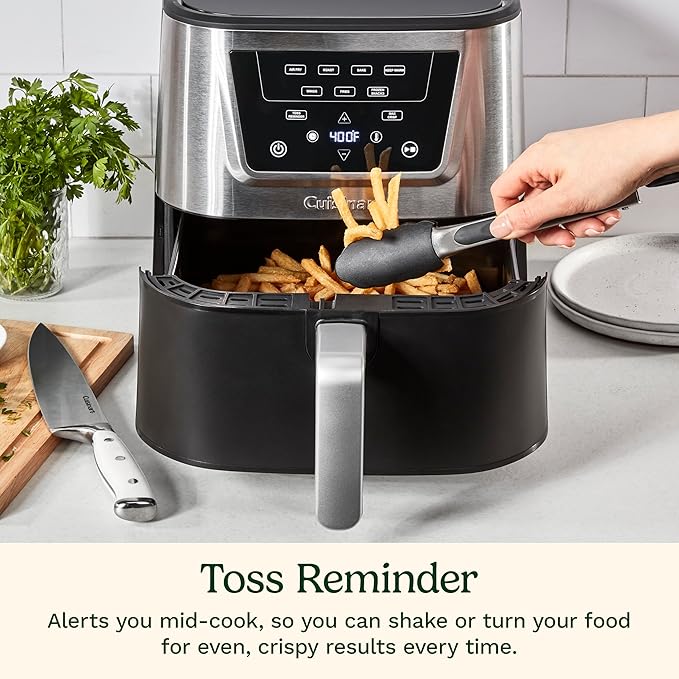 Cuisinart Air Fryer, Large 6-Quart Basket with 4 Cooking Functions to Air Fry, Bake, Roast, and Keep Warm, 3 Presets, PFAS-Free, Dishwasher-Safe Parts, AIR-180, Black & Stainless Steel