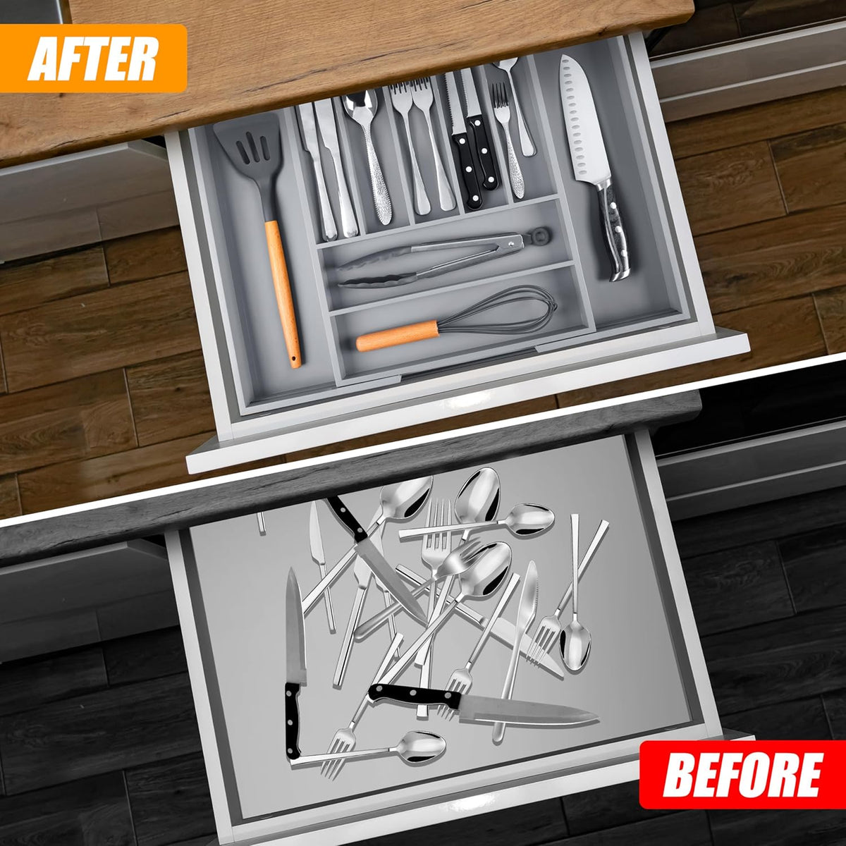 Kitchen Silverware Drawer Organizer and Storage Cabinet Utensil Rack Bathroom Counter Vanity Extra Large Big Cooking Drawer Organizers Countertop Pantry Storage Cabinet Best Kitchen Must Haves 2025