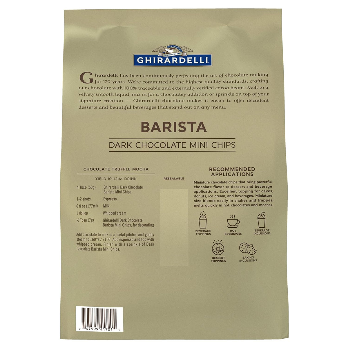 Ghirardelli Chocolate Company Dark Chocolate Barista Mini Chips 10,000 per lb, 5lb. Bag (Pack of 1)