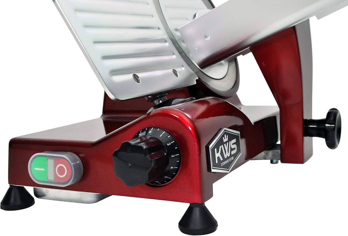KWS MS-6RT Premium 200w Electric Slicer 7.67-Inch in Red Teflon Blade, Frozen Meat Deli Meat Cheese Food Slicer Low Noises Commercial and Home Use