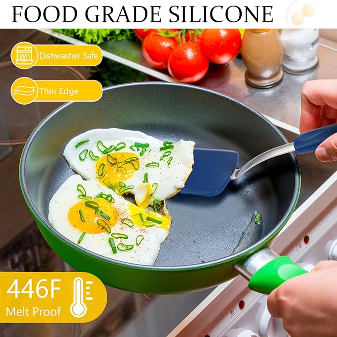Silicone Cookie Spatula Turner 2 Pack Mini Brownie Spatula Flexible Kitchen Small Silicone Turner for Nonstick Cookware Heat Resistant No Scratch Flipper for Egg Pancake(Blue)