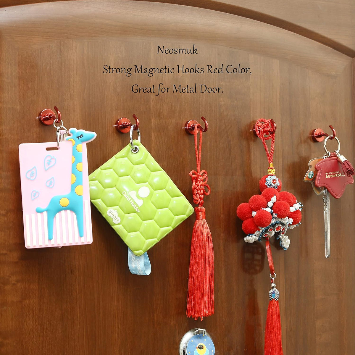 Neosmuk Magnetic Hooks,30lb+ Heavy Duty Earth Magnets with Hook for Refrigerator, Extra Strong Cruise Hook for Hanging, Magnetic Hanger for Cabins, Grill (Red, 10 Pack