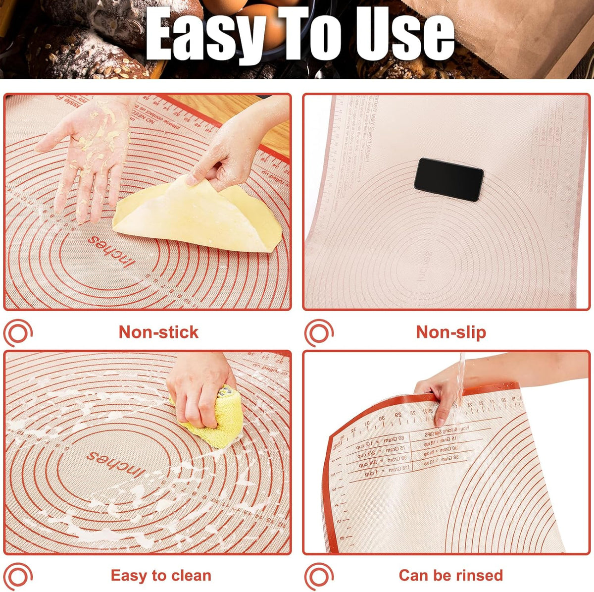 Silicone Pastry Mat 34x26 Inch Nonstick Baking Mats, Kitchen Counter Mat Perfect for Dough, Pastry, Dough Rolling, Pie Crust, Fondant, Pasta, Pizza Mat