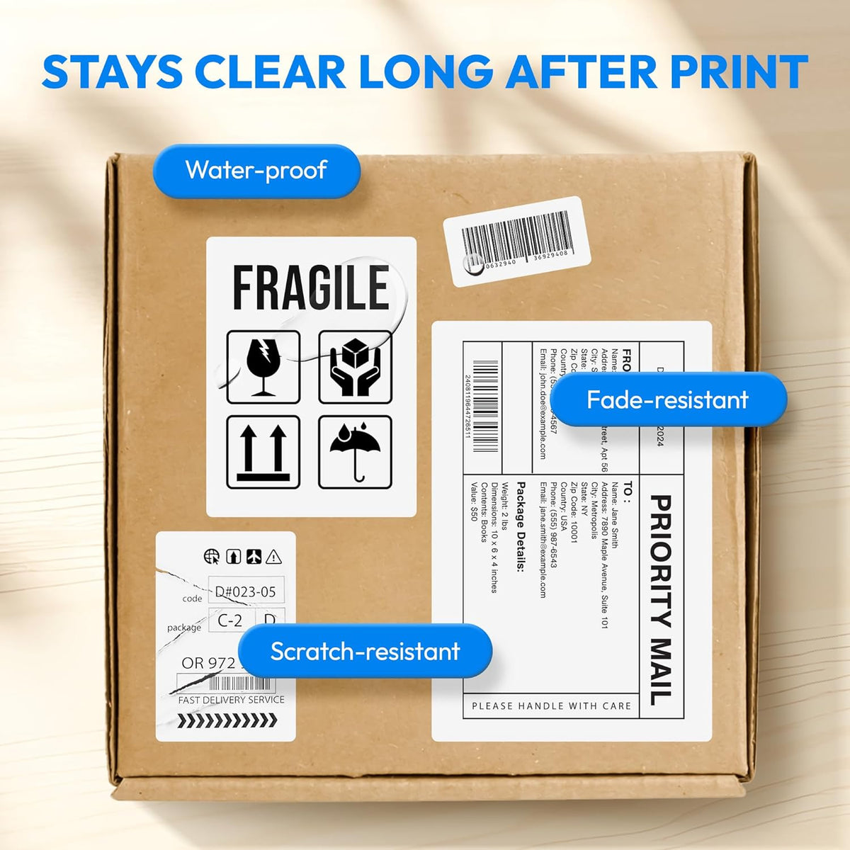 3x2 Direct Thermal Label, Barcode Address Mailing Name Shipping Labels, Perforated Thermal Stickers, Multipurpose, Commercial Grade for Thermal Printer, Strong Adhesive, 735/Roll, 4 Rolls